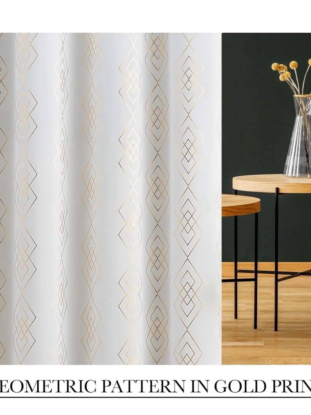 New 100% Blackout Curtains - Gold on Grey Metallic